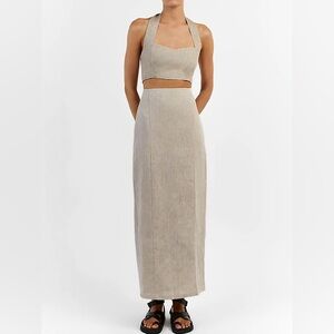 Commense Khaki Linen Two Piece Skirt Set Small
